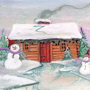Frosty Family Cabin Giclée